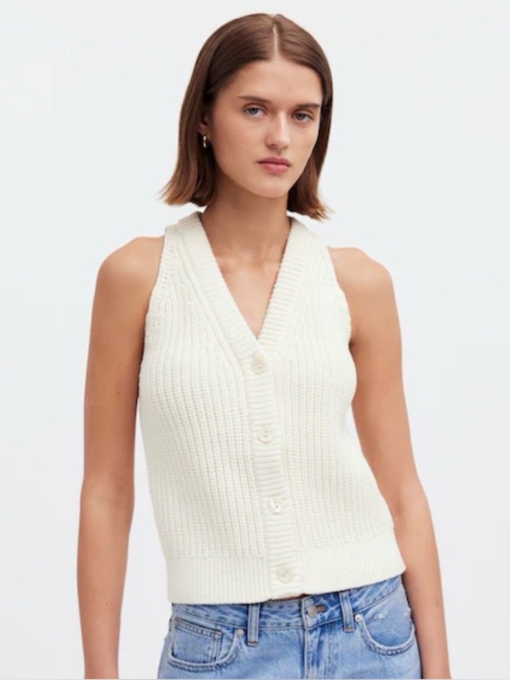 EUC Woman’s Madewell Cutaway Sleeveless Sweater Vest in Ivory (S) - Picture 1 of 9